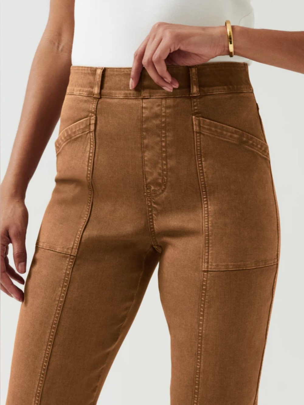 SPANX Stretch Twill Straight Leg Pull On Pants  Acorn Brown Gorpcore  Size M